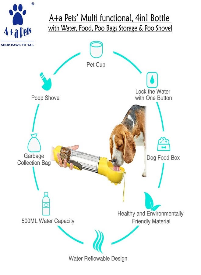 A+a Pets "A+a Pets’ Dog Water Bottle, Pet Portable Water Bottle with 500ML Water Tank, Dog Food Storage, Poop Shovel & Garbage Bag, Leak Proof Button Design, Lightweight & Portable for Travel, Camping (Blue) " - Image 3